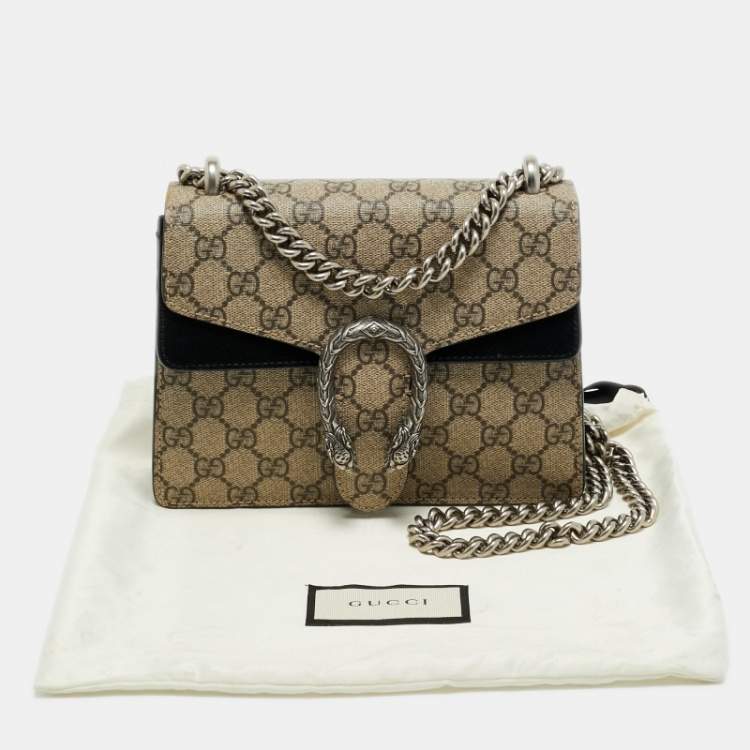 Pre Owned Gucci Beige/Black GG Supreme Canvas and Suede Small Dionysus Shoulder Bag
