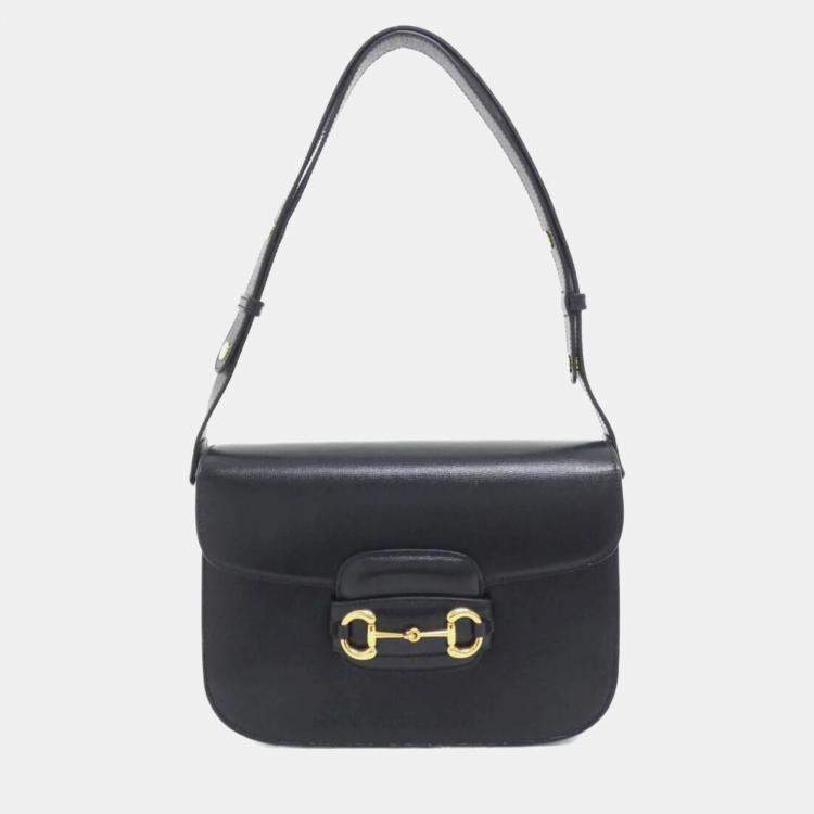 Pre Owned Gucci Horsebit 1955 Black Leather Shoulder Bag