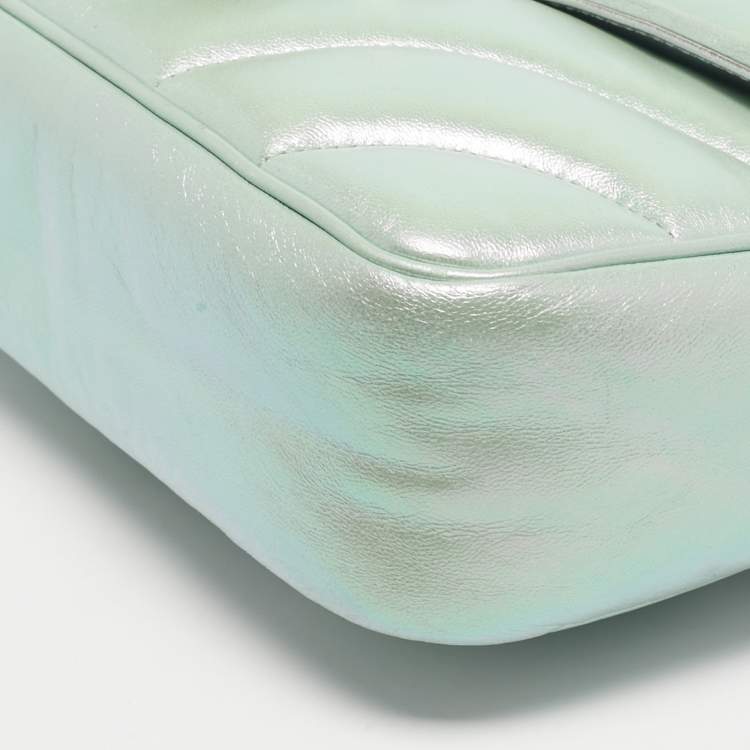 Pre Owned Gucci Green Iridescent Matelassé Leather Medium GG Marmont Shoulder Bag