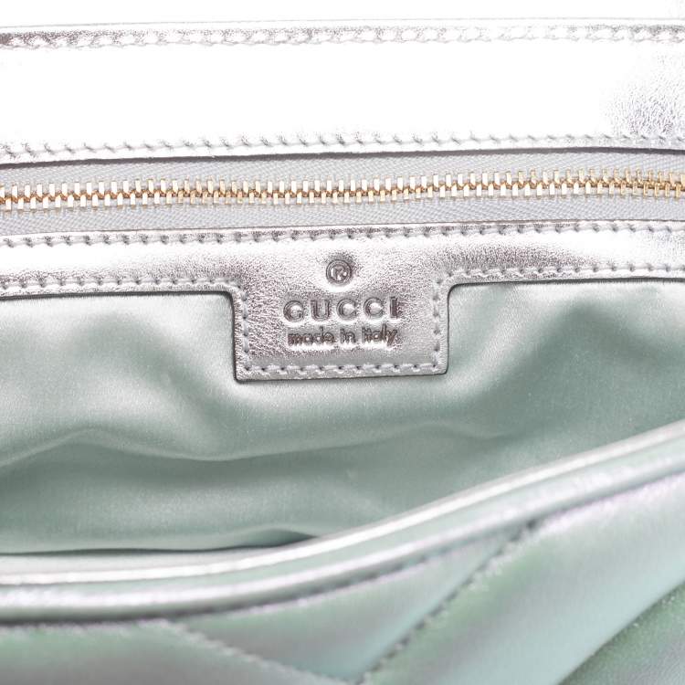 Pre Owned Gucci Green Iridescent Matelassé Leather Medium GG Marmont Shoulder Bag