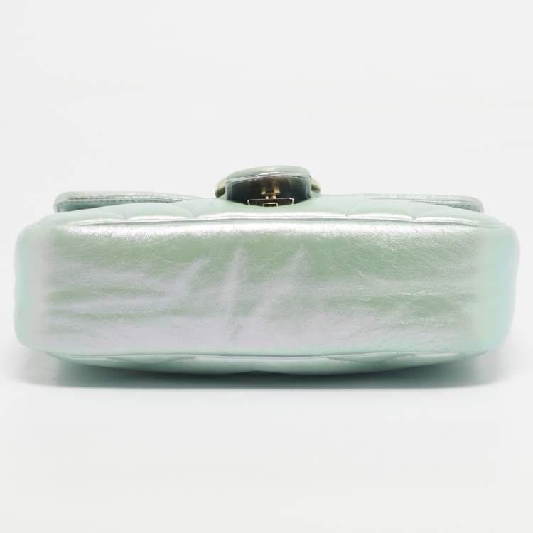 Pre Owned Gucci Green Iridescent Matelassé Leather Medium GG Marmont Shoulder Bag