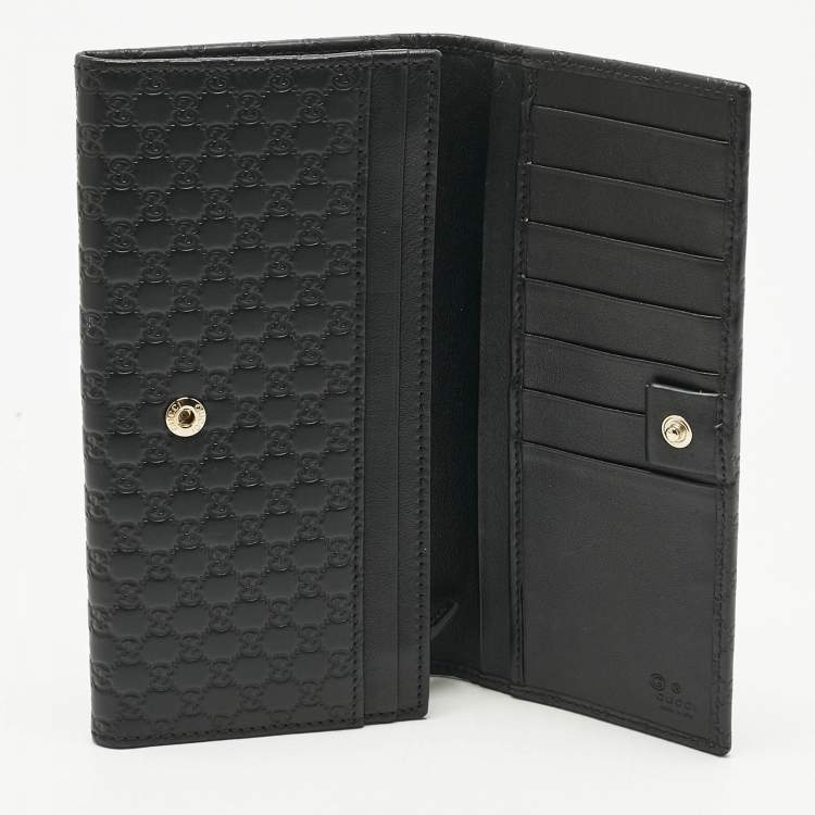 Pre Owned Gucci Black Micro Guccissima Leather Continental Wallet