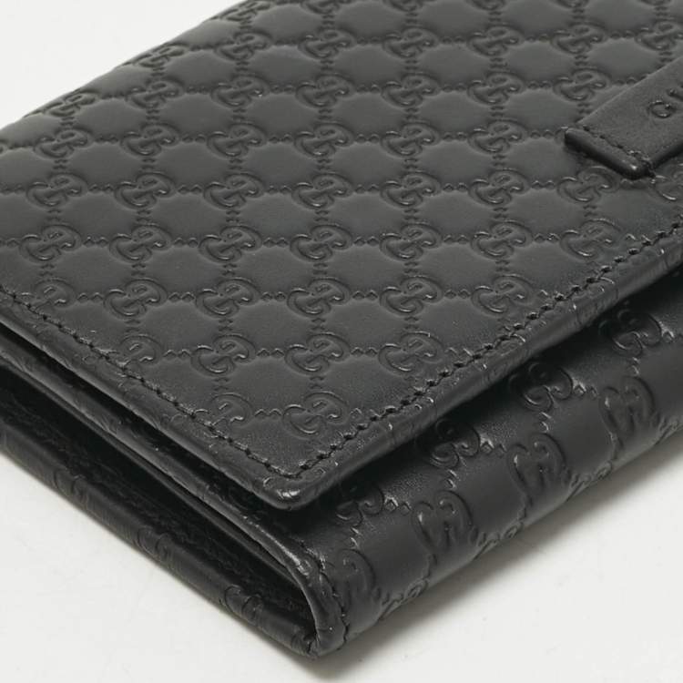 Pre Owned Gucci Black Micro Guccissima Leather Continental Wallet