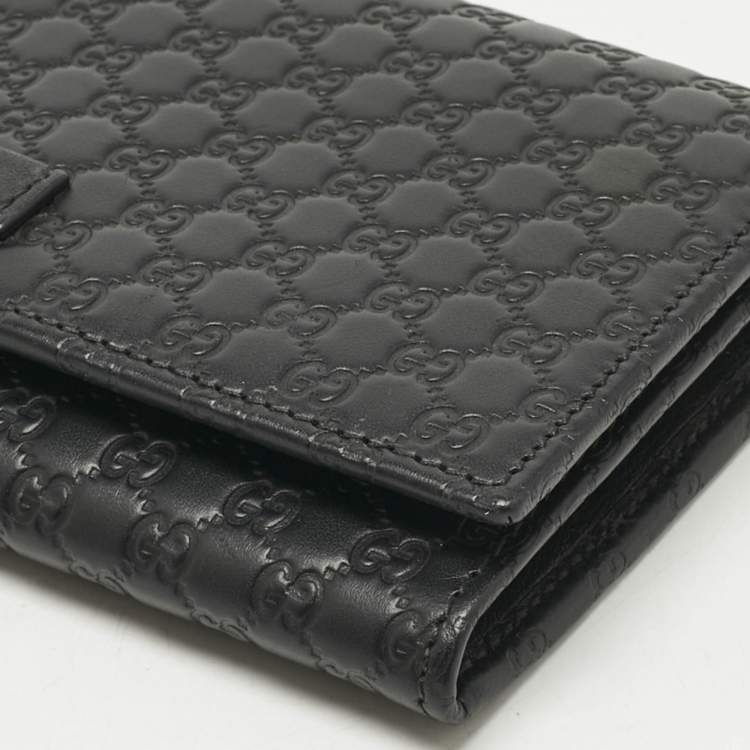Pre Owned Gucci Black Micro Guccissima Leather Continental Wallet