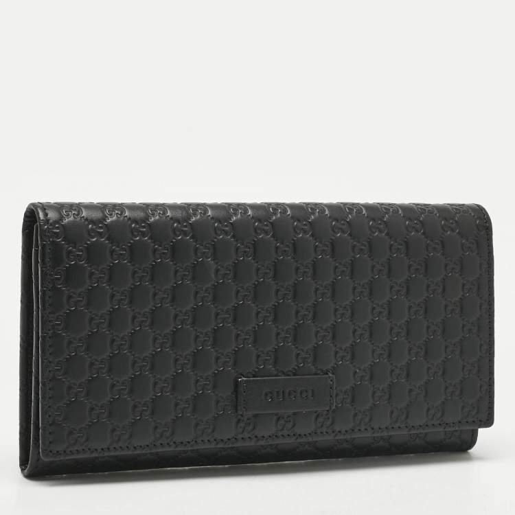 Pre Owned Gucci Black Micro Guccissima Leather Continental Wallet