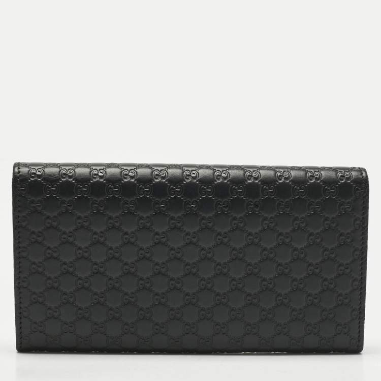 Pre Owned Gucci Black Micro Guccissima Leather Continental Wallet
