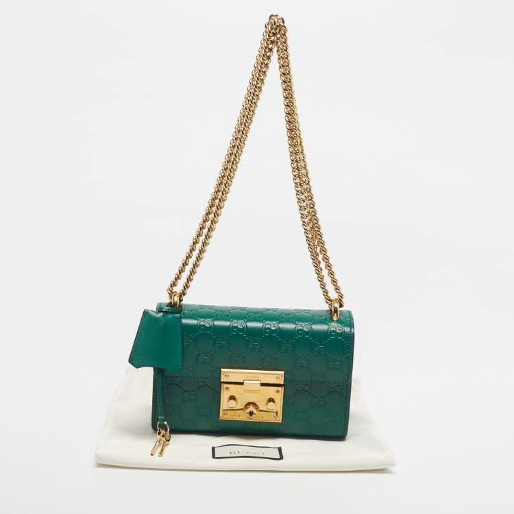 Pre Owned Gucci Green Guccissima Leather Small Padlock Shoulder Bag