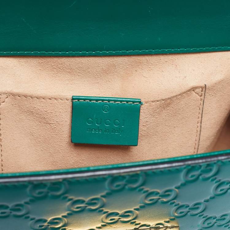 Pre Owned Gucci Green Guccissima Leather Small Padlock Shoulder Bag