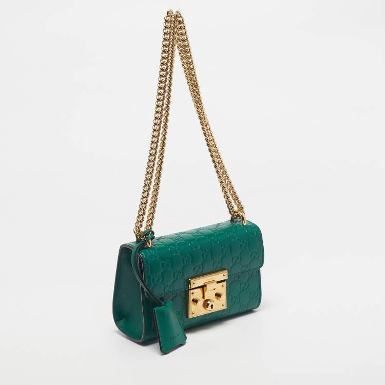 Pre Owned Gucci Green Guccissima Leather Small Padlock Shoulder Bag