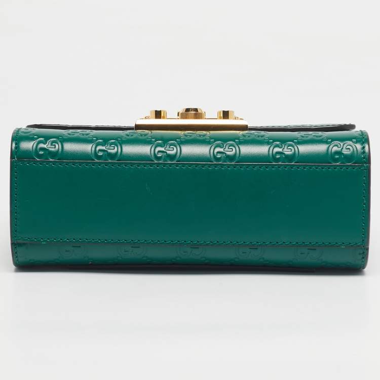 Pre Owned Gucci Green Guccissima Leather Small Padlock Shoulder Bag