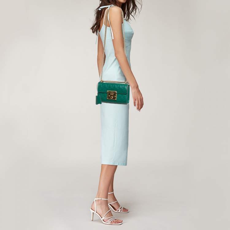 Pre Owned Gucci Green Guccissima Leather Small Padlock Shoulder Bag