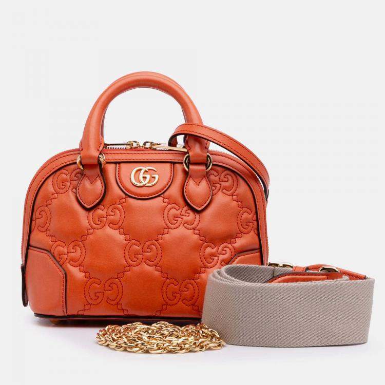 Pre Owned Gucci Orange Mini GG Matelasse Calfskin Top Handle Bag