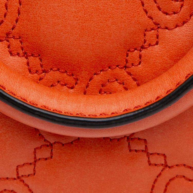 Pre Owned Gucci Orange Mini GG Matelasse Calfskin Top Handle Bag