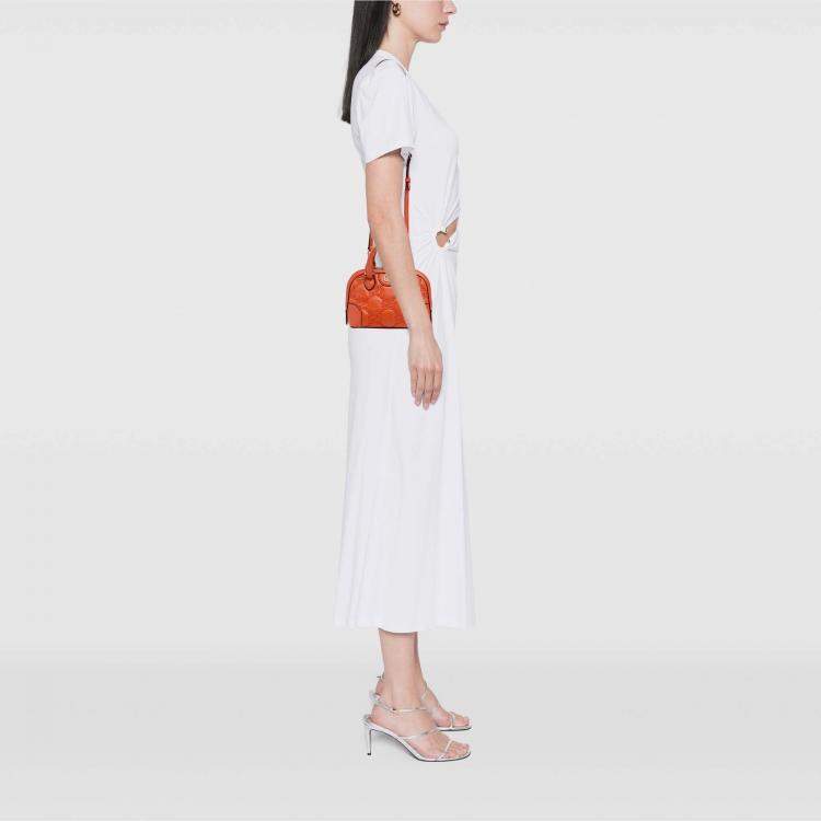 Pre Owned Gucci Orange Mini GG Matelasse Calfskin Top Handle Bag