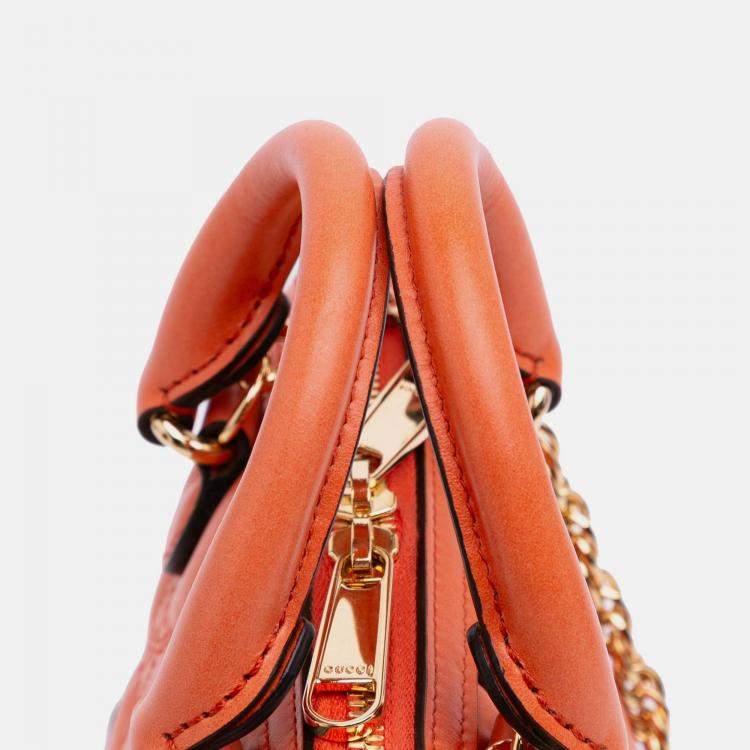 Pre Owned Gucci Orange Mini GG Matelasse Calfskin Top Handle Bag