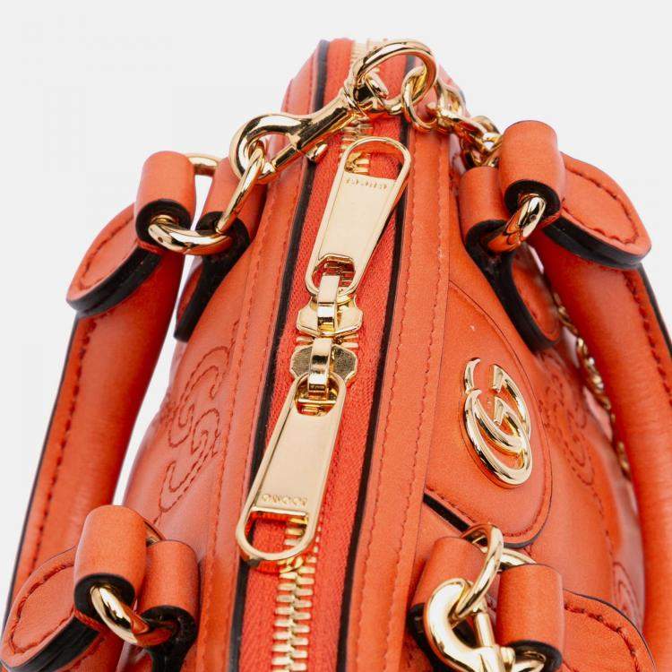Pre Owned Gucci Orange Mini GG Matelasse Calfskin Top Handle Bag