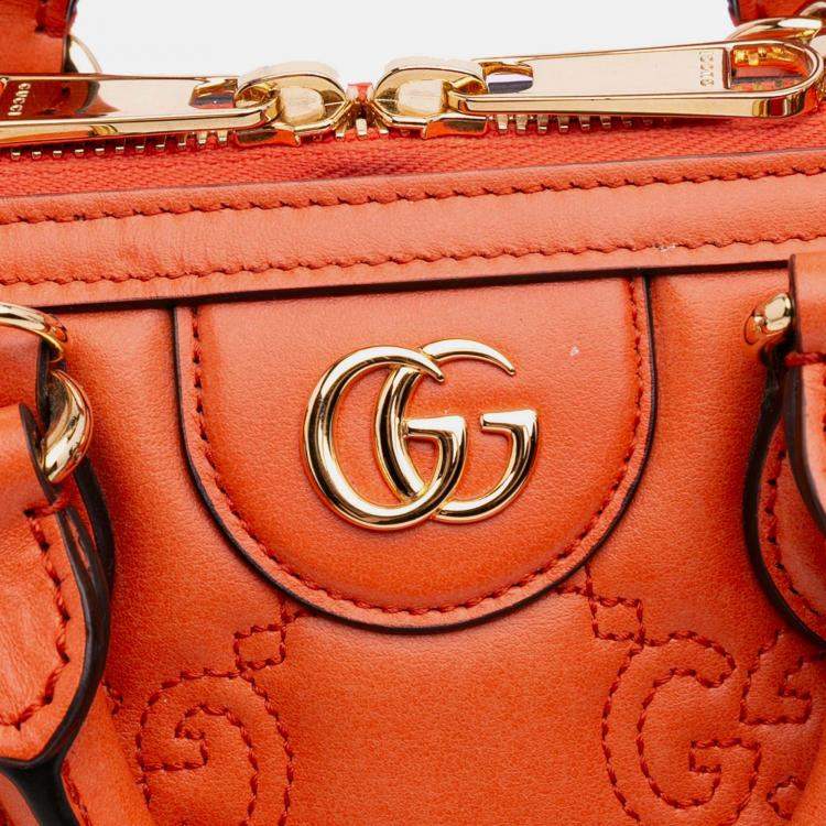 Pre Owned Gucci Orange Mini GG Matelasse Calfskin Top Handle Bag