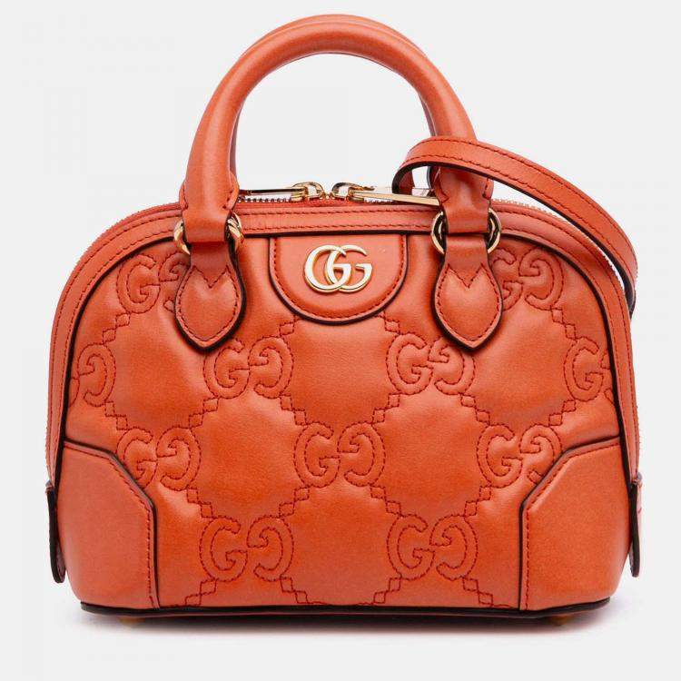 Pre Owned Gucci Orange Mini GG Matelasse Calfskin Top Handle Bag