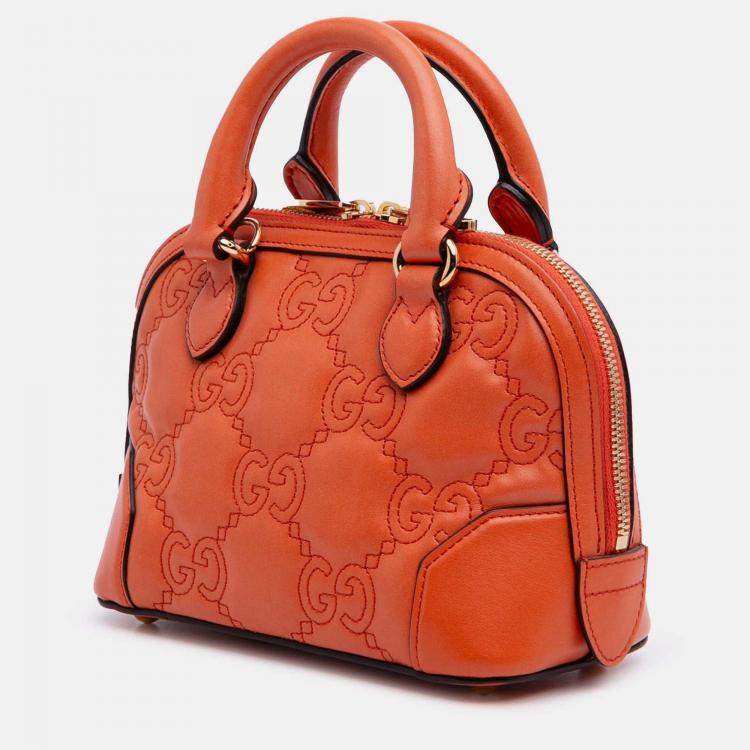 Pre Owned Gucci Orange Mini GG Matelasse Calfskin Top Handle Bag