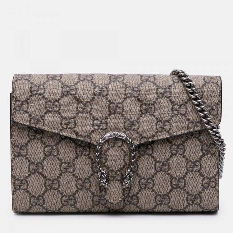 Pre Owned Gucci Beige Brown GG Supreme Dionysus Chain Wallet