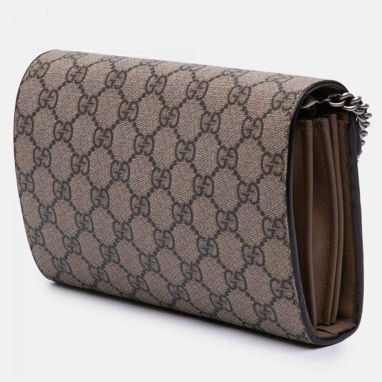 Pre Owned Gucci Beige Brown GG Supreme Dionysus Chain Wallet