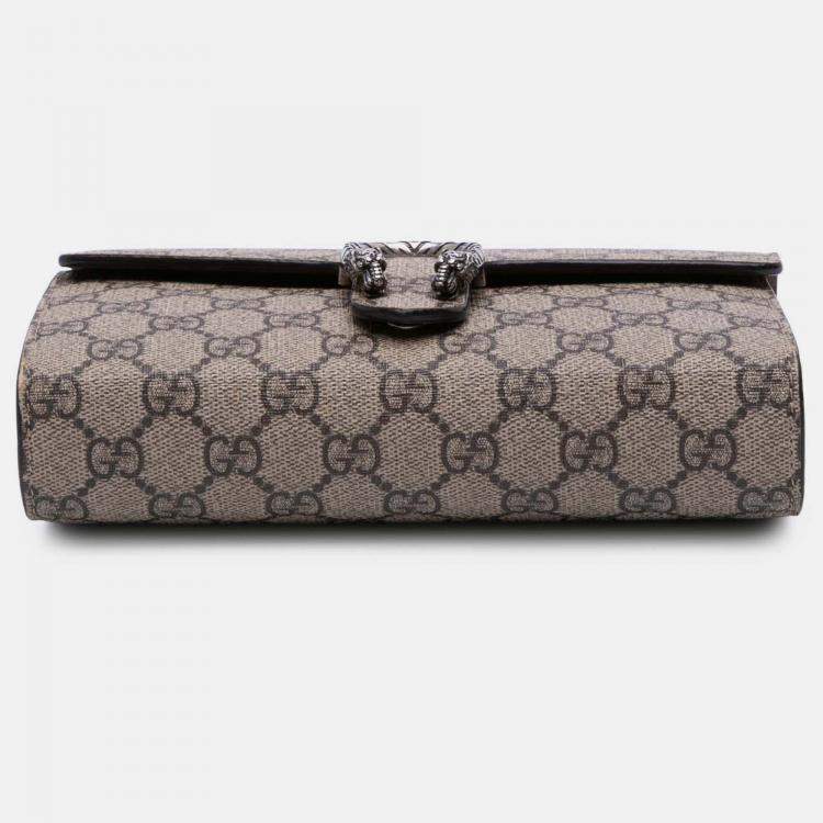 Pre Owned Gucci Beige Brown GG Supreme Dionysus Chain Wallet