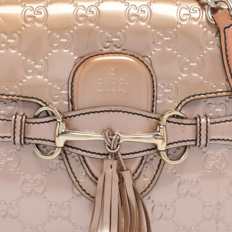 Pre Owned Gucci Beige Guccissima Patent Leather Medium Emily Chain Shoulder Bag