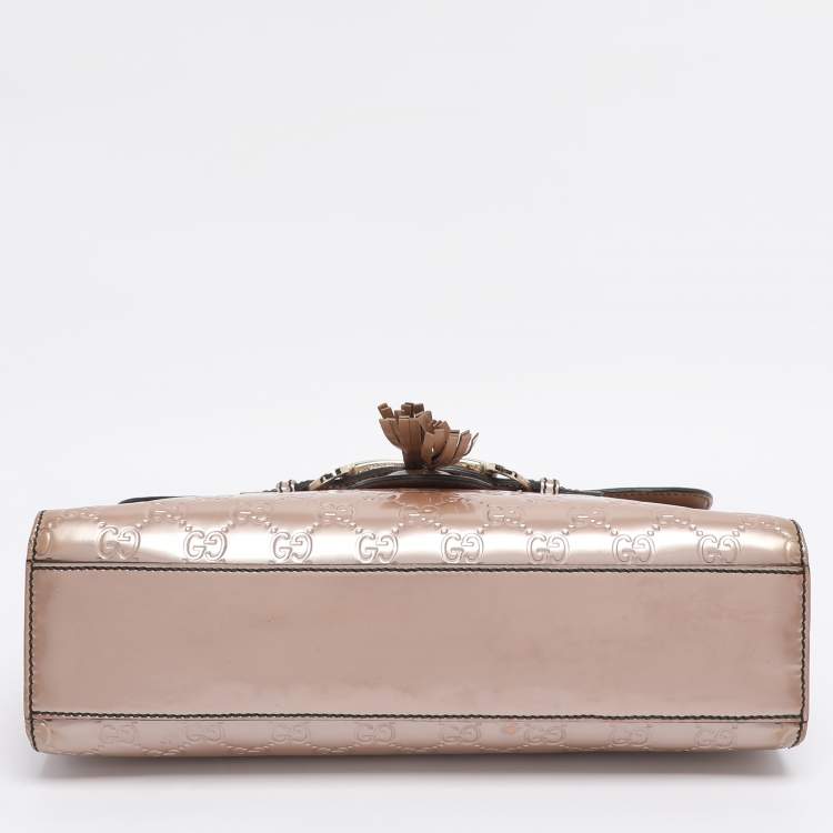 Pre Owned Gucci Beige Guccissima Patent Leather Medium Emily Chain Shoulder Bag