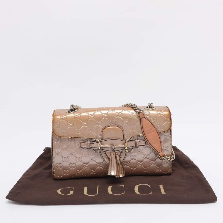 Pre Owned Gucci Beige Guccissima Patent Leather Medium Emily Chain Shoulder Bag