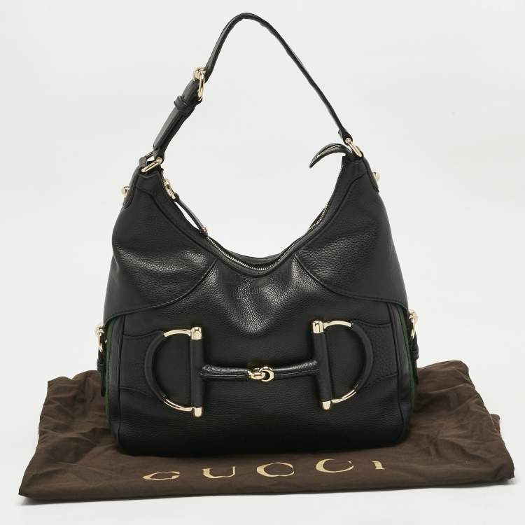 Pre Owned Gucci Black Leather Small Web Horsebit Heritage Hobo