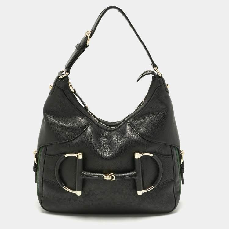 Pre Owned Gucci Black Leather Small Web Horsebit Heritage Hobo
