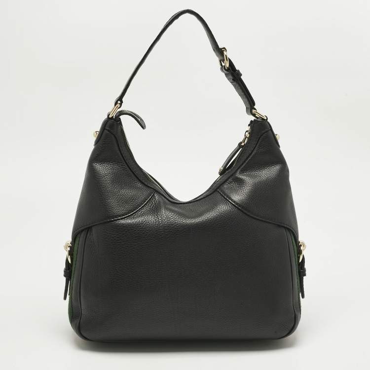 Pre Owned Gucci Black Leather Small Web Horsebit Heritage Hobo