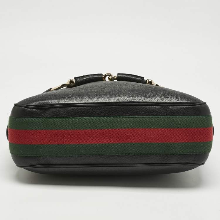 Pre Owned Gucci Black Leather Small Web Horsebit Heritage Hobo