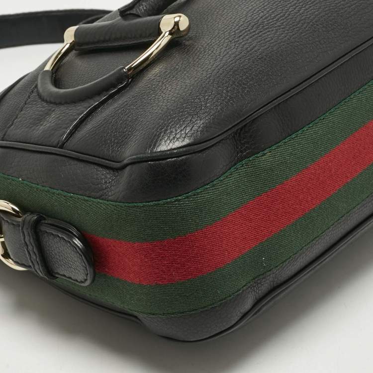 Pre Owned Gucci Black Leather Small Web Horsebit Heritage Hobo