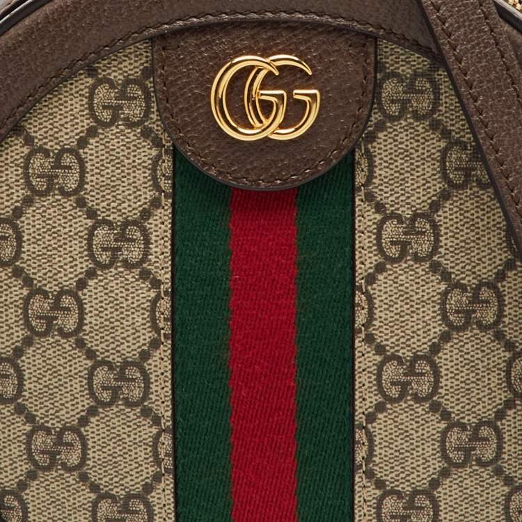 Pre Owned Gucci Brown/Beige GG Supreme Canvas and Leather Mini Ophidia Round Bag