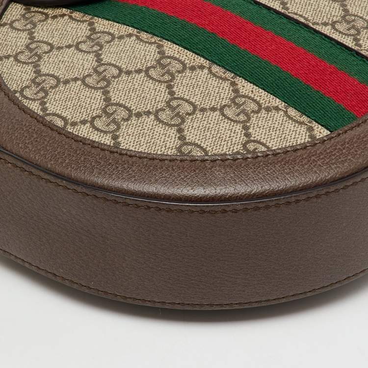 Pre Owned Gucci Brown/Beige GG Supreme Canvas and Leather Mini Ophidia Round Bag