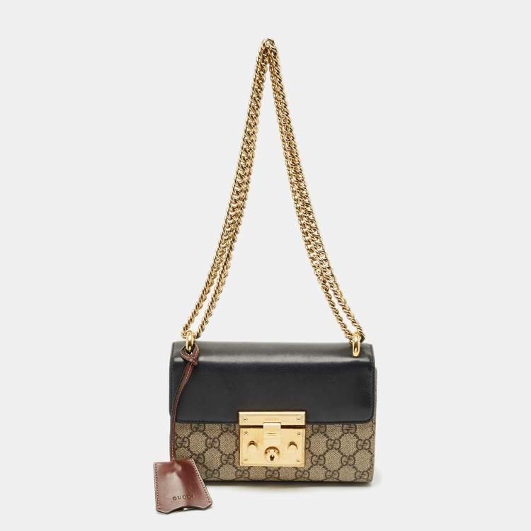 Pre Owned Gucci Tricolor GG Supreme Canvas and Leather Small Padlock Shoulder Bag