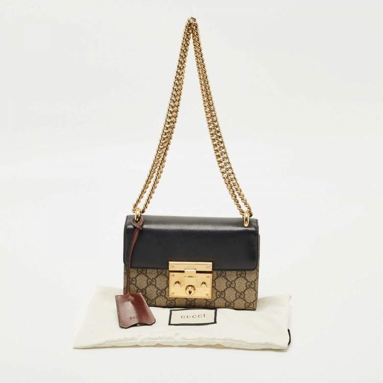 Pre Owned Gucci Tricolor GG Supreme Canvas and Leather Small Padlock Shoulder Bag