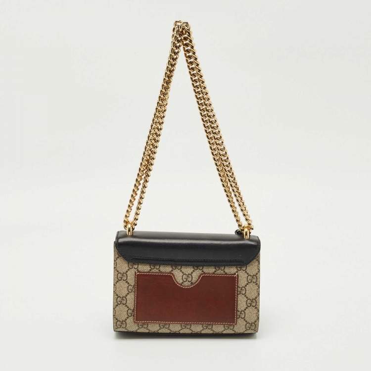 Pre Owned Gucci Tricolor GG Supreme Canvas and Leather Small Padlock Shoulder Bag