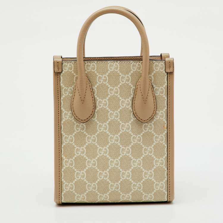 Pre Owned Gucci Beige/Off White GG Supreme Canvas and Leather Mini Tote