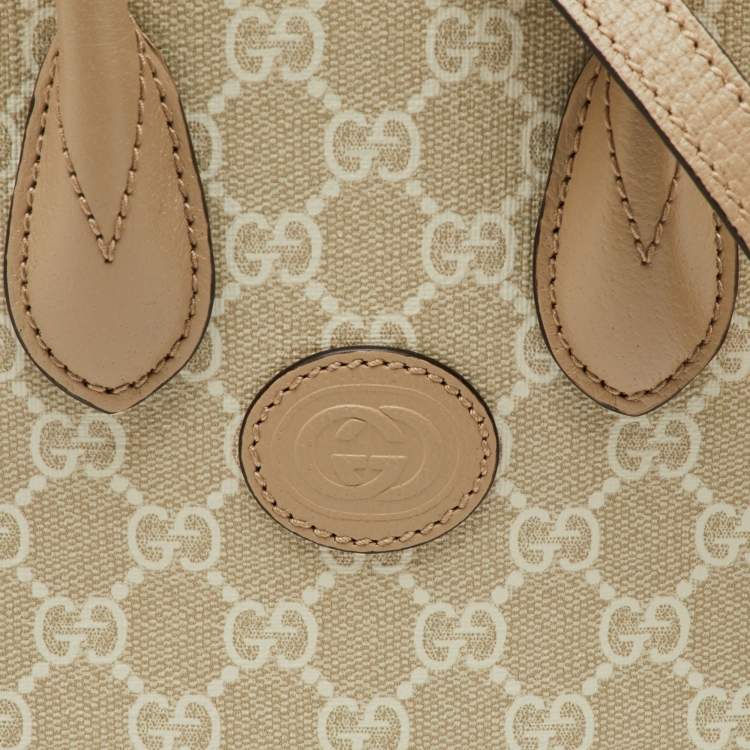 Pre Owned Gucci Beige/Off White GG Supreme Canvas and Leather Mini Tote