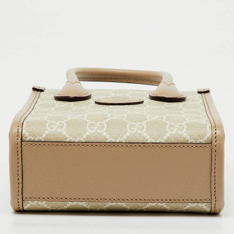 Pre Owned Gucci Beige/Off White GG Supreme Canvas and Leather Mini Tote
