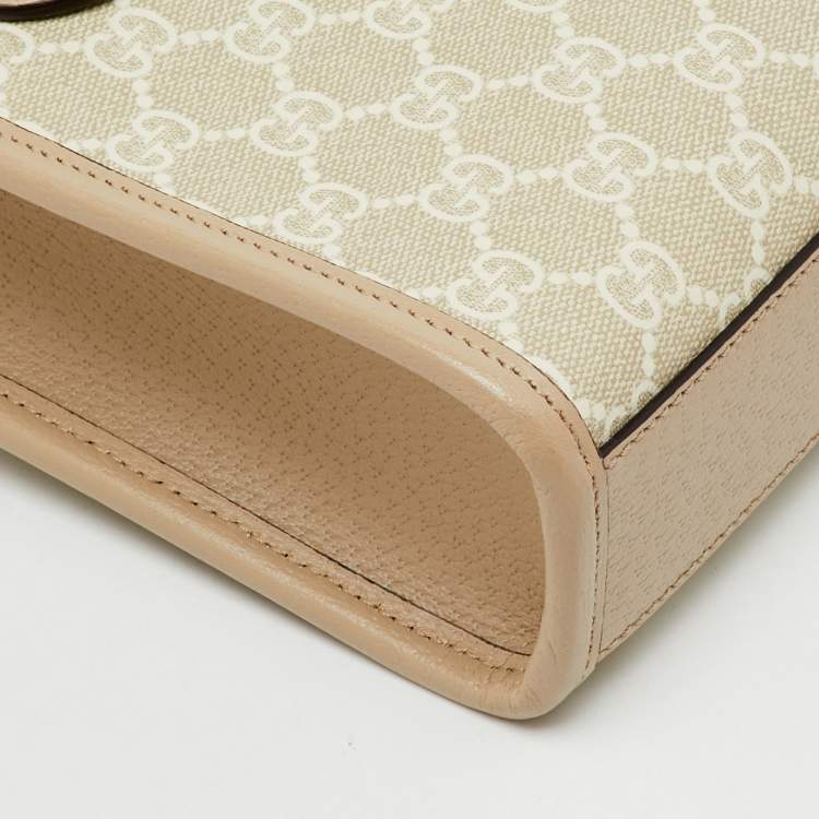 Pre Owned Gucci Beige/Off White GG Supreme Canvas and Leather Mini Tote