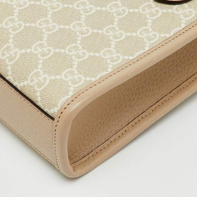 Pre Owned Gucci Beige/Off White GG Supreme Canvas and Leather Mini Tote