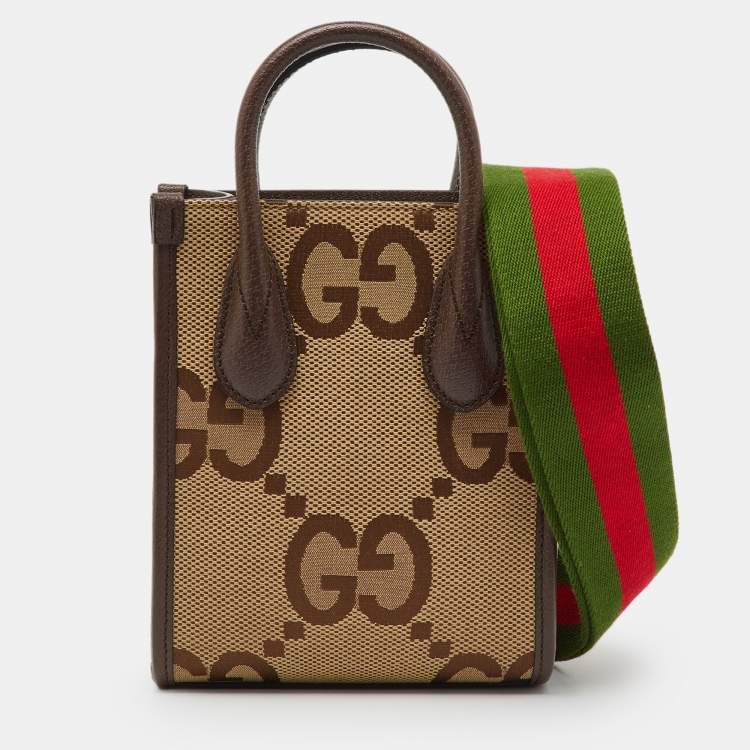 Pre Owned Gucci Beige/Brown Jumbo GG Canvas and Leather Mini Vertical Tote