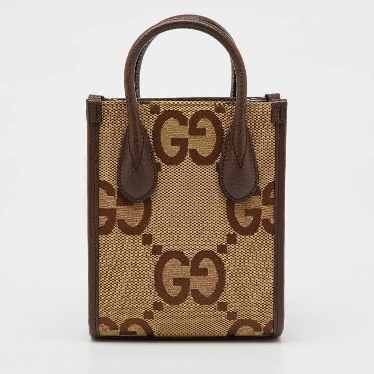 Pre Owned Gucci Beige/Brown Jumbo GG Canvas and Leather Mini Vertical Tote