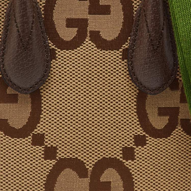 Pre Owned Gucci Beige/Brown Jumbo GG Canvas and Leather Mini Vertical Tote