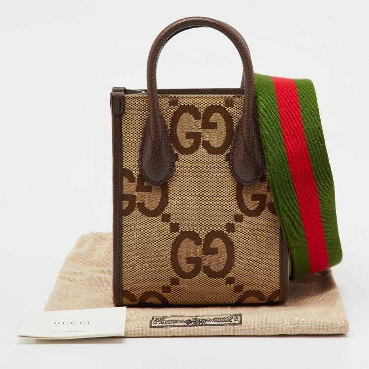 Pre Owned Gucci Beige/Brown Jumbo GG Canvas and Leather Mini Vertical Tote