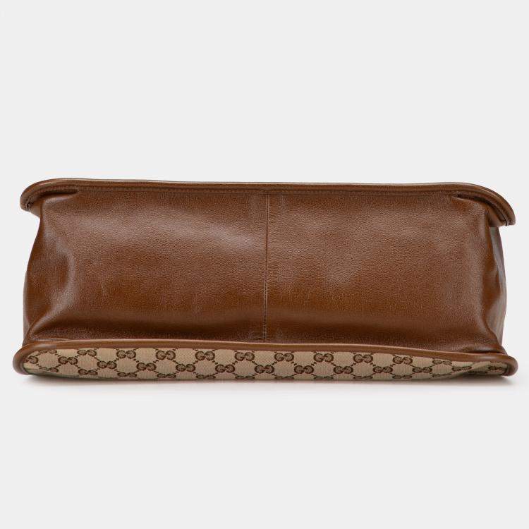 Pre Owned Gucci Beige Brown Medium GG Canvas Horsebit 1955 Tote