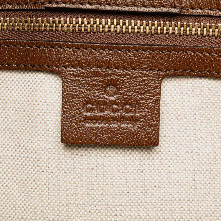 Pre Owned Gucci Beige Brown Medium GG Canvas Horsebit 1955 Tote